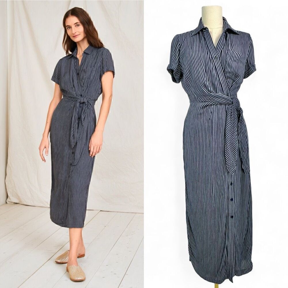 Garnet Hill Anya Tie-Front Crêpe Dress Size 0 Stripes